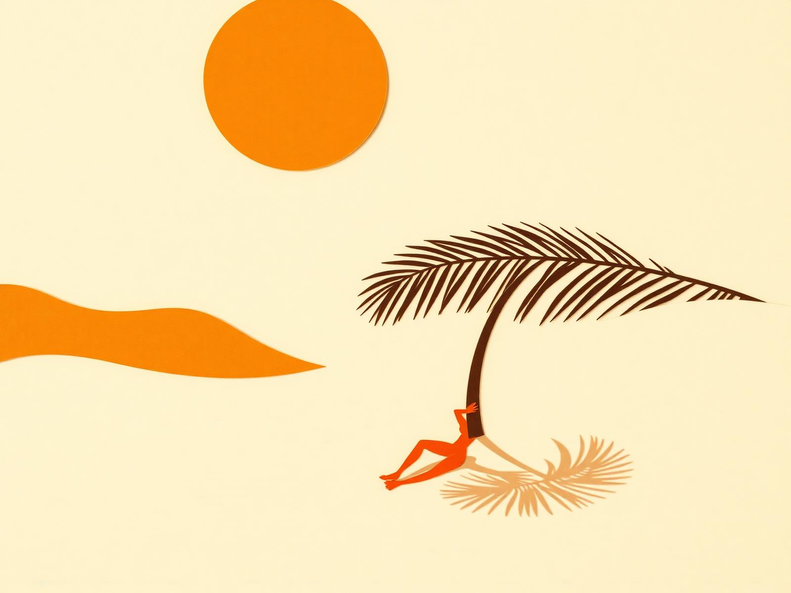 Illustration einer Person unter einer Palme in warmen Farben